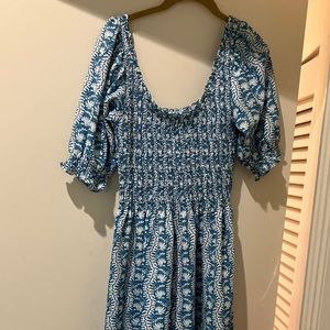 Louisa Hill House Nap Dress Trailing Blue Trellis -XS